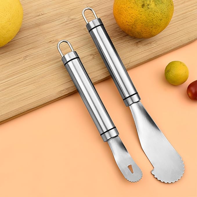 2PCS Stainless Steel Orange Peeler,Grapefruit Peeler,with Handle Orange Citrus Peeler Tool,Triangular-Blade & Zigzag-Shovel Orange Peeler Gadget,Orange Peeler Triangle Shovel, Kitchen Gadget Set