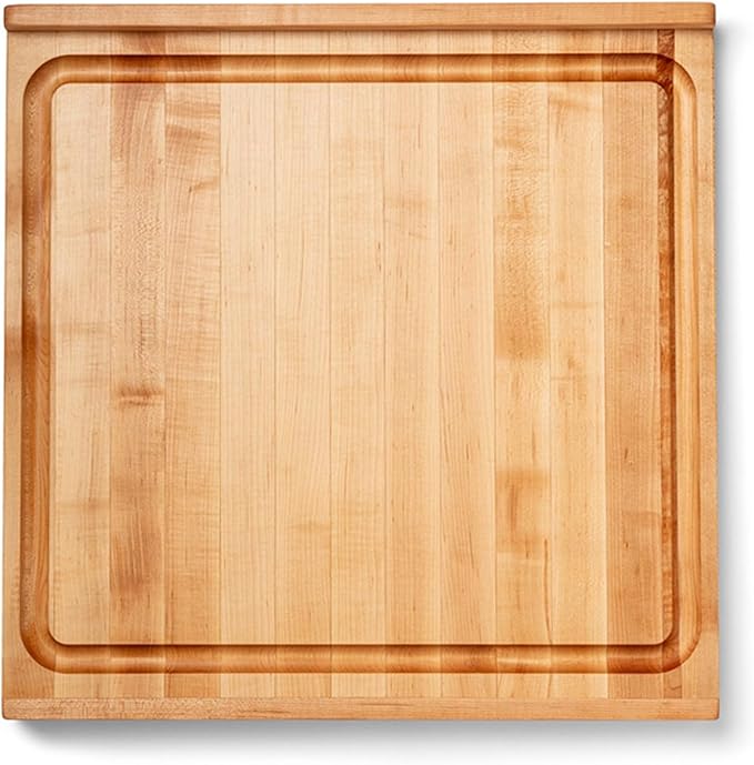 John Boos Countertop Series Rectangular Wooden Maple Cutting Board 23.75”x23.75” – 1.25” Thick, 26-lb Reversible Butcher Block with Juice Groove, Counter Lip & Edge-Grain – Made in the USA
