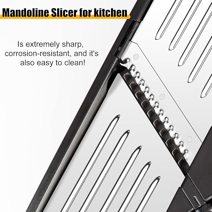 Mandoline Food slicer for kitchen, Adjustable Stainless Steel Mandoline Vegetable slicer, Food slicer Onion Potato Chip French Fry, 7 in-1 Adjustable Blade, Including 1 Pair of Gloves