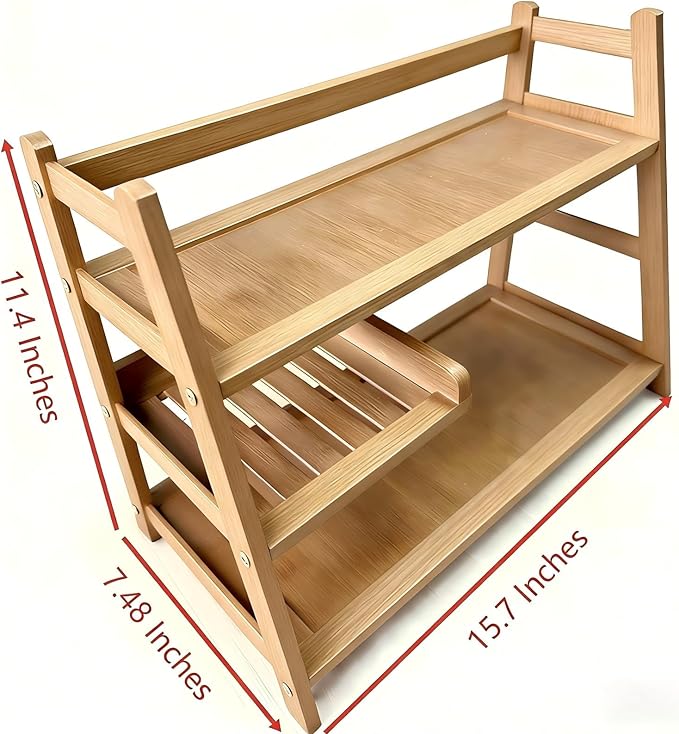3 Tier Bamboo Matcha Station, coffee station organizer Shelf with Drawer for Kitchen Countertop, Tea Bar - Matcha Powder, Tools & Cup Organizer for Matcha Lovers, Home Baristas.