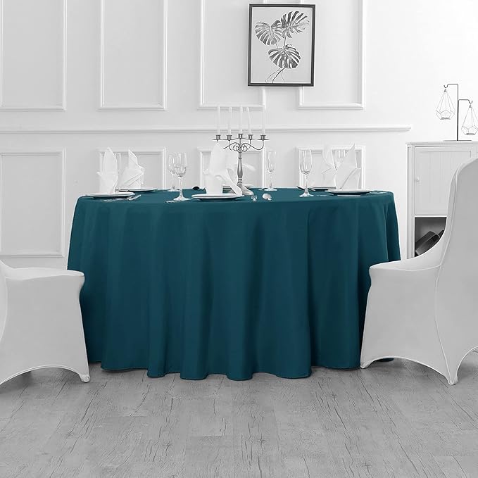 Fokitut 2 Pack Waterproof Round Tablecloth, 70 Inch, Stain Resistant and Wrinkle Polyester Table Cloth, Fabric Table Cover for Kitchen Dining, Wedding, Party, Holiday Dinner-Peacock Blue