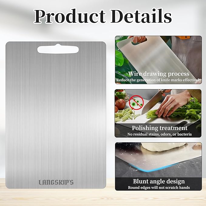LANGSKIP'S Katuchef Titanium Cutting Boards for Kitchen, Metal Cutting Boards for Kitchen,Dishwasher Safe,Titan Pro Cutting Board Titanium for Meats, Fruits and Vegetables, 1 Pack 13.4 x 9 Inch