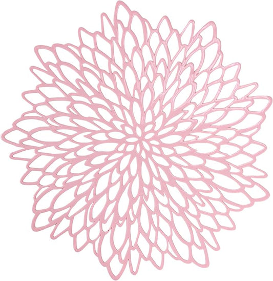 Snowkingdom Pink Placemats Set of 8, Round Vinyl Pink Flower Place Mats 15 Inch Fancy Dinning Floral Table Mats for Wedding Birthday Baby Shower Easter Halloween Christmas Holiday Party Decoration