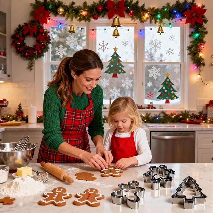Metal Christmas Tree, Gingerbread Man, Snowflake Cookie Cutters Christmas Shapes Large Medium Small Size, Thickened Biscuit Cutter Molds Set for Winter Holiday Baking