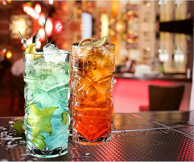 2 Pack 14oz Hawaiian Tiki Glasses for Cocktails, Lemonade, Ice Tea, Mixed Drinks, Modern Bar Tiki Cups Tiki Mugs, Cocktails Glasses Gift Sets