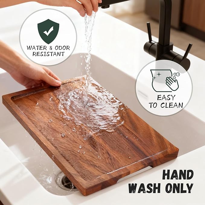 3-Piece Solid Walnut Wood Cutting Boards with Anti-Slip Holder, Chopping Block with Juice Deep Groove & Invisible Handles for Kitchen Meats Vegetables, 100% Natural Walnut, Perfect Housewarming Gift
