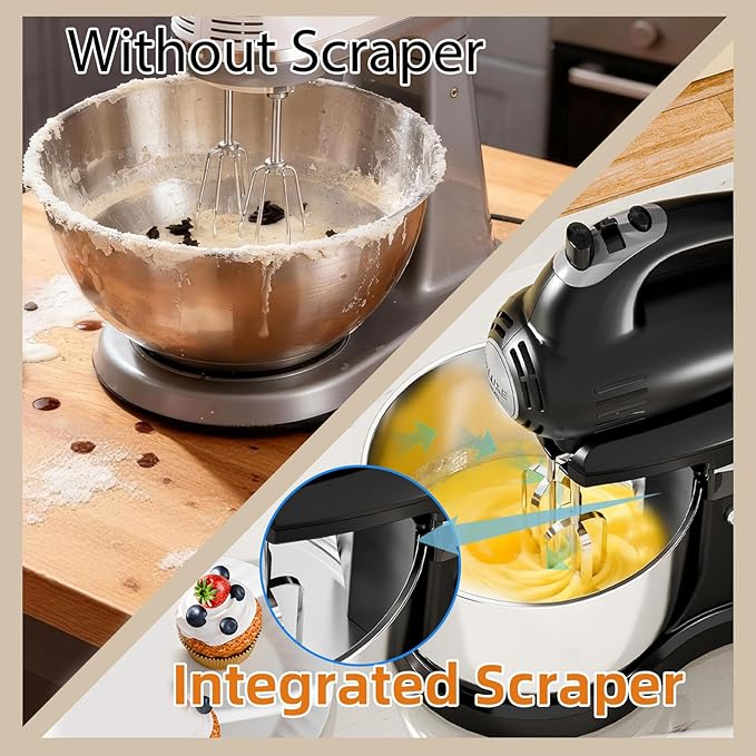 Stand Mixer Hand Mixer Kitchen Electric - 2-IN-1 3.2 QT Auto-Rotating Bowl & Beater Tilt-Head Small Standing Mixer, 250 Watt 5-Speed with Turbo Boost Household Mixer with Beaters & Dough Hooks