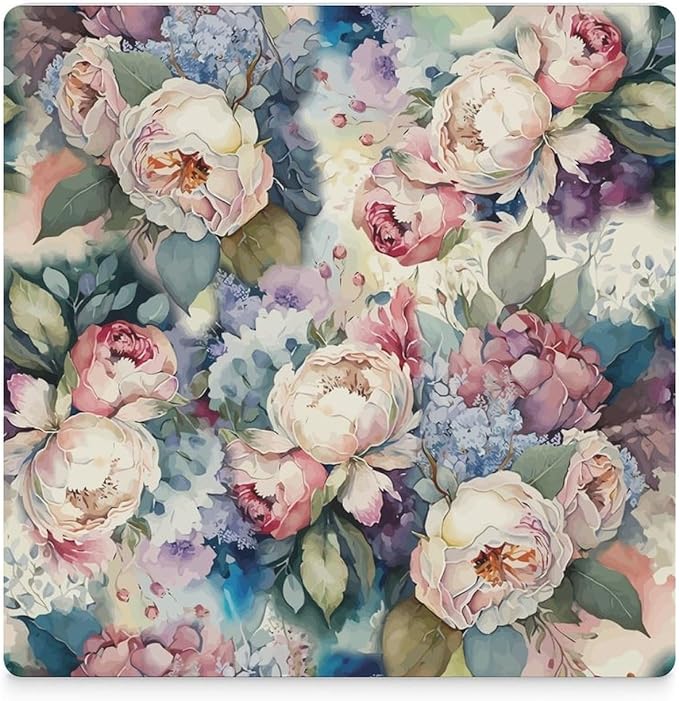 Square-6PCS Floral Drink Coasters, Square Modern Ceramic Absorbent Coasters, Watercolour Abstract Nature Plant Floral Colorful Wildflower Decor Desk Coffee Table Coaster for Beverage Cup Tea Coasters