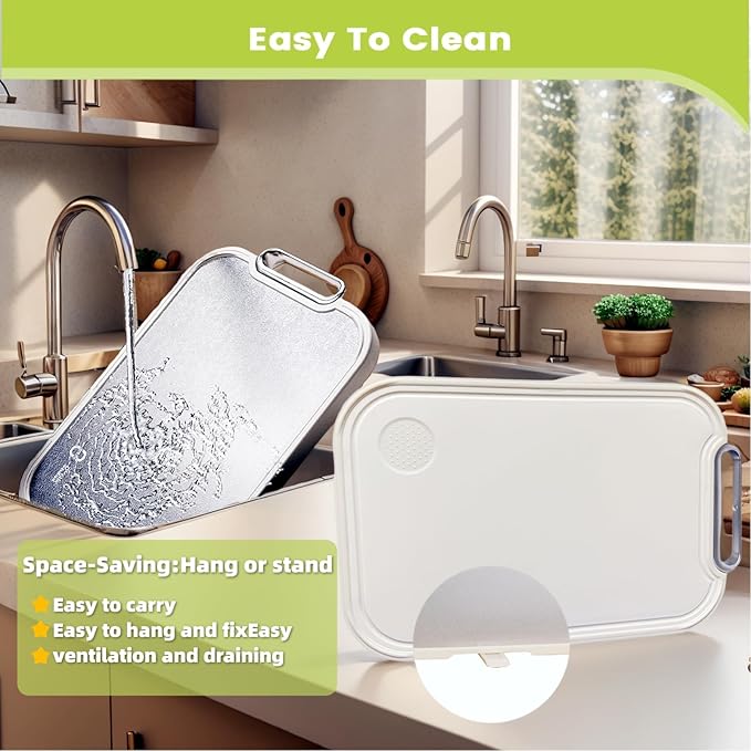 Cutting Board for Kitchen, Cutting Boards Non Toxic Double Sided Metal Pure Titanium and Wheat Straw PP Chopping Board Food Grade Easy to Clean Large Size