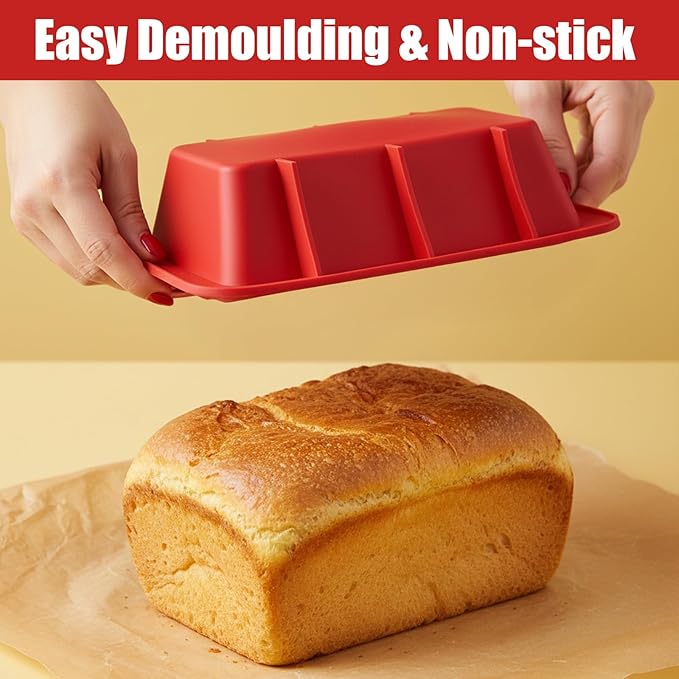 MAQUITA 12 Pack Silicone Mini Bread Loaf Pans for Baking, Small Silicone Bread Loaf Pan Set, Rectangular Non-Stick Baking Mold Pans for Oven, Bread, Cake, Easy Release (Red)