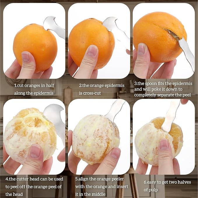 Stainless Steel Orange Peeler Tool, Multi-Functional Citrus Peeler Tool, Ergonomic Safe Cutter & Slicer, Fruit Peeler Skin Remover for Oranges, Grapefruits, Lemons