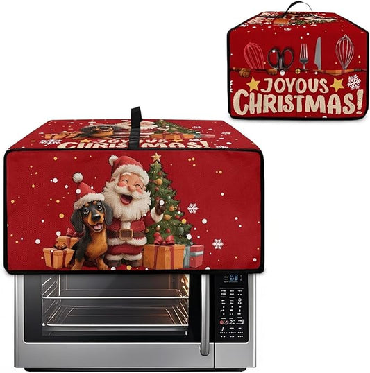 Doojoayie Chrsitmas Santa Toaster Cover 6 Slice Stain Resistant Dust Cover for Bread Machine Small Kitchen Appliance Protector for Bread Making Machine/Air Fryer, Red