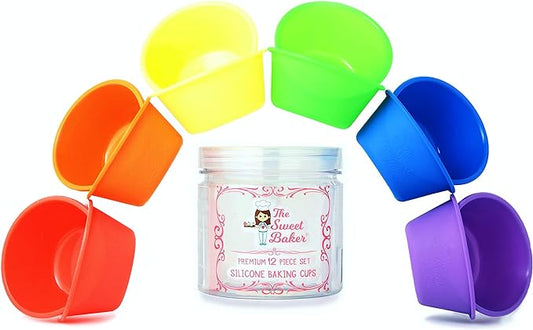 The Sweet Baker | Professional Silicone Baking Cups | Premium 12 Piece Set | Reusable Cupcake Muffin Pans | BPA Free