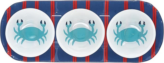 Pavilion Gift Company - Crab - 11" Serving Tray With Three 2 Oz Bowl Set Vintage Beach Boat Waterfront Ocean Seaside Kitchen Decor Serveware