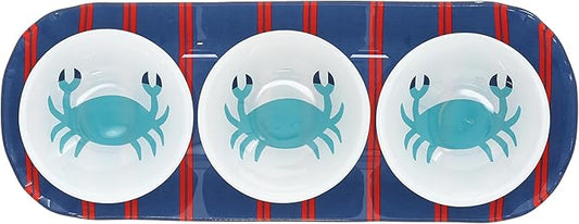 Pavilion Gift Company - Crab - 11" Serving Tray With Three 2 Oz Bowl Set Vintage Beach Boat Waterfront Ocean Seaside Kitchen Decor Serveware