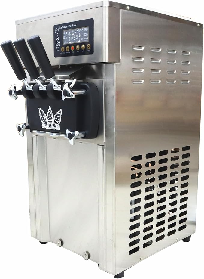 3 Flavors Commercial Soft Serve Ice Cream Machine 110V 1200W Stainless Steel Ice Cream Makers Countertop 16-18L/H with LED Panel for Supermarket Restaurants Bars