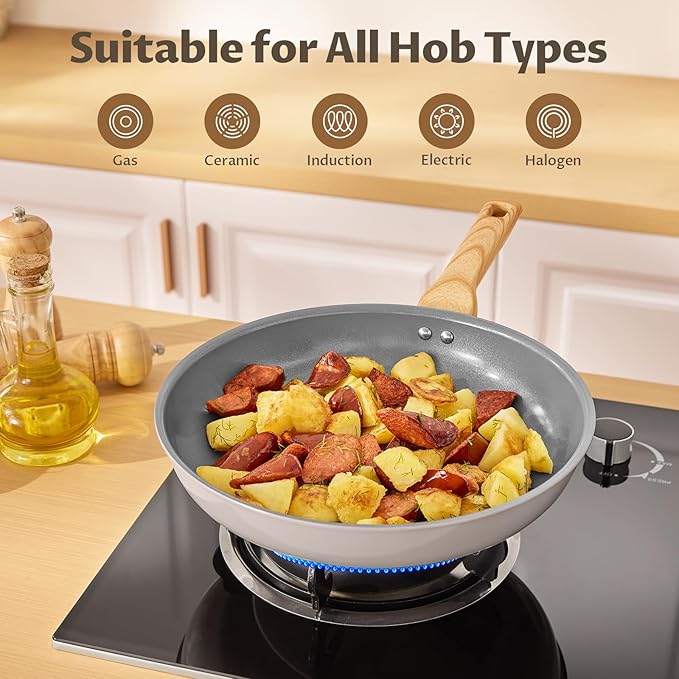 BLAZANT Non Stick Frying Pans with Lid, 5 Pieces Ceramic Frying Pan Set, Molecular-bonded Induction Base, Nonstick Skillet with Bakelite Handle, Chef's Pan, PFAS/PTFE Free, Induction Compatible