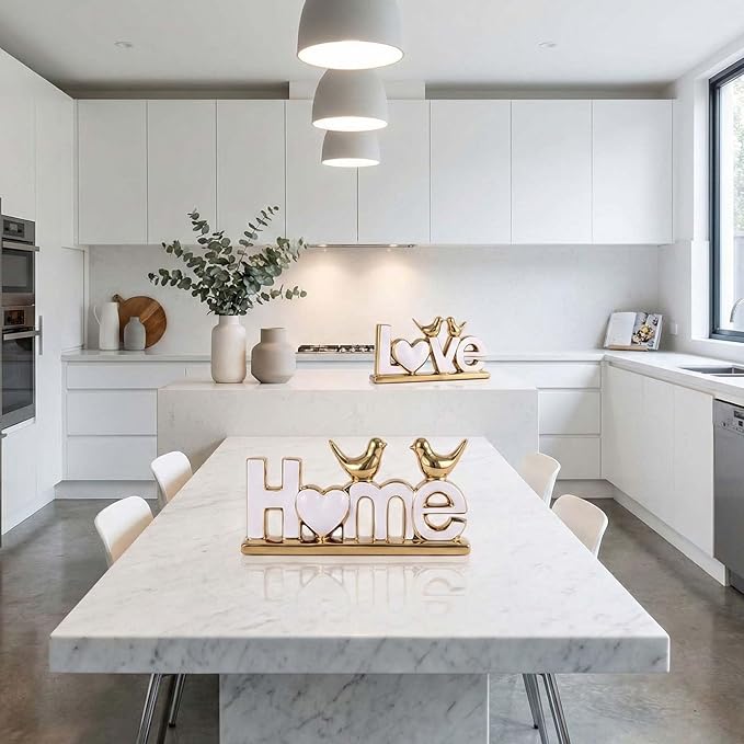 Love Sign Decor,Gold Room Decor Aesthetic, Knick Knack Shelf,Bird Decor, Boho Bookshelf,Abstract Statue,for Living Room,Bedroom, Contemporary Tv Stand Set of 2 (2, Gold White)