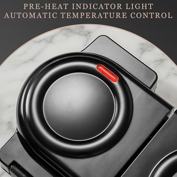 Mini Waffles Maker with 8 Removable Plates, 4 in 1 Double Small Waffle Maker Mini- Classic Waffle, Heart Waffle, Griddle, Donut, 5" Non Stick Waffle Iron for Kids and Families, Black