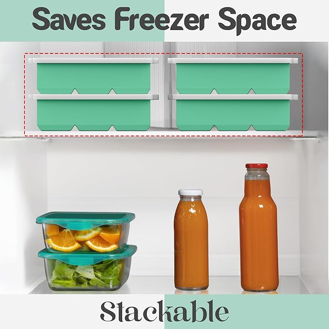 KitchFort Large Silicone Ice Cube Tray (2-Pack), Easy Release 2" Big Ice Cubes - Cocktail, Whiskey Ice Cubes Mold - Ice Trays for Freezer with Lid - Stackable Silicone Ice Tray - Green