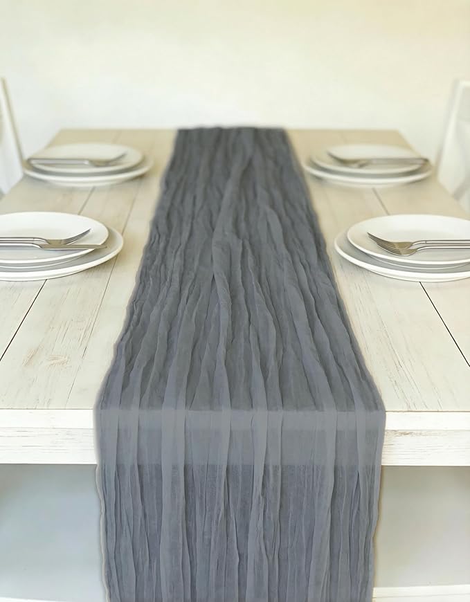 3 Grey Cheesecloth Table Runner -17×120 Inch Gauze 10 FT Long Cheese Cloth Table Runners for Bridal Wedding Party Baby Shower Holiday Birthday Home Easter Decor (Grey, 3PC)