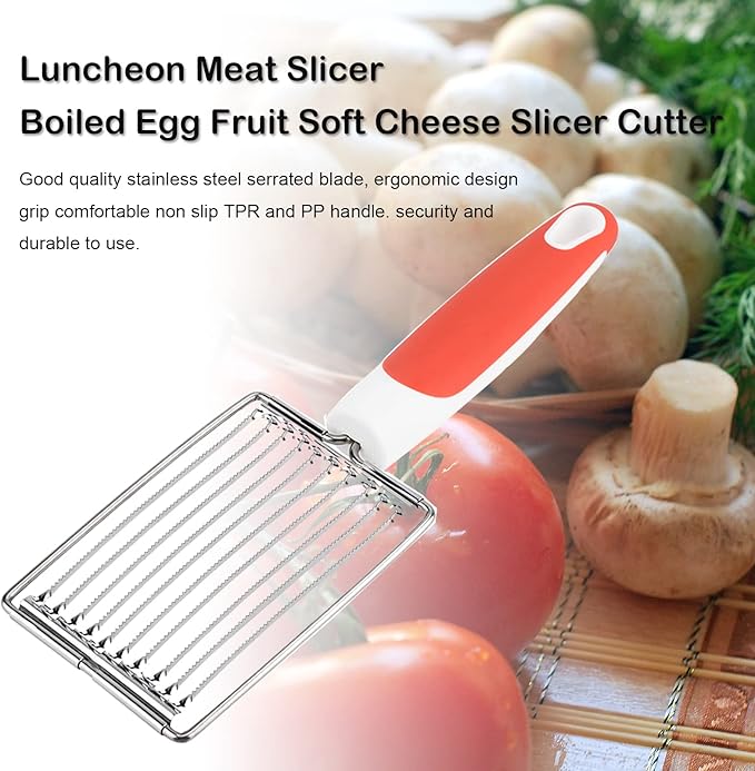 ASHATA Lunch Meat Slicer, Stainless Cutter with Handle for Cheese Potato Egg Ham Fruit Tomato, Quality Stainless Steel 10 Wires for 11, Stainless Steel Fruit Vegetable Slicer