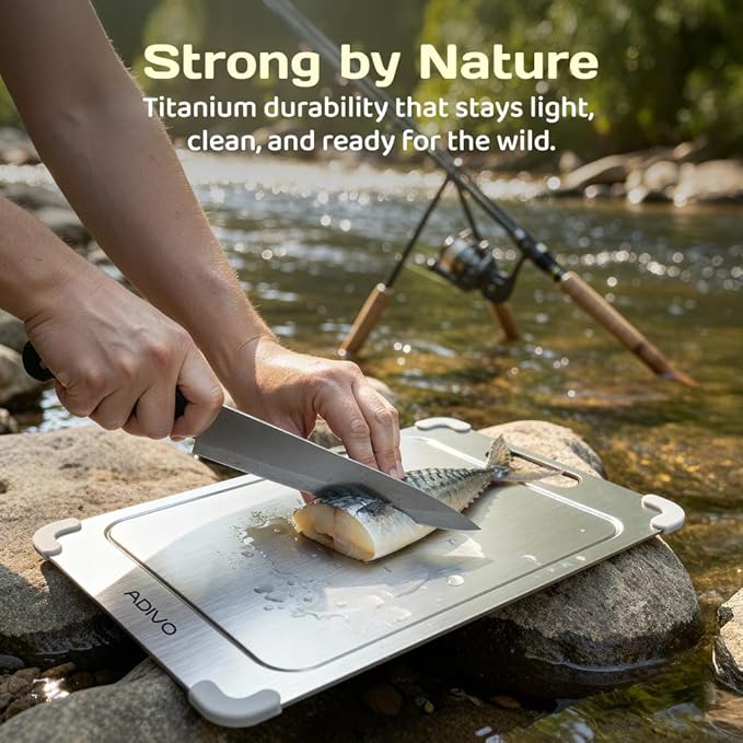 Adivo 100% Pure Titanium Cutting Boards for Kitchen, Double-Sided Pure Titanium Cutting Board with Juice Groove, Easy to Clean Chopping Board for Meat Vegetables Fruit, Dishwasher Safe (13.4x9) Medium