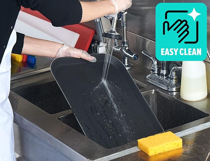 CURTA 2-Pack Restaurant Grade Non-Slip Trays, NSF, 16 Inch x 12 Inch, Plastic Rubber Lined Anti-Skid Rectangular Serving Tray, Black