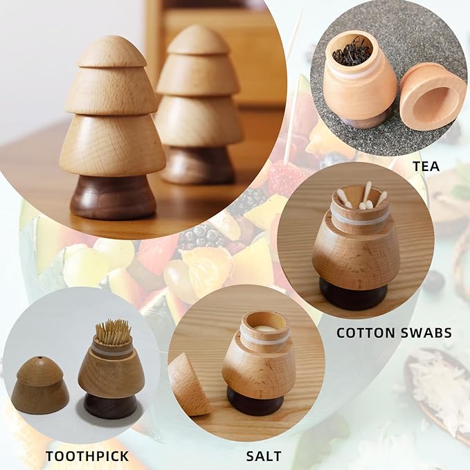 Cute Mushroom Toothpicks Holder with 390 Pcs Toothpicks, Cactus Toothpick Holder Dispenser for Home Kitchen Table Decor Accessories, Warm and Unique Gifts (2.Christmas tree)