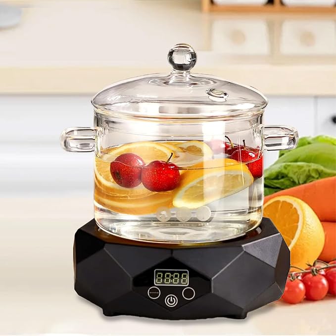 2L Clear Simmer Potpourri Pot with Lid 67OZ Glass Saucepan with Cover Glass Pots Set for Cooking On Stove Handmade Glass Cookware Set Cooktop Safe for Milk,Pasta Noodle, Soup