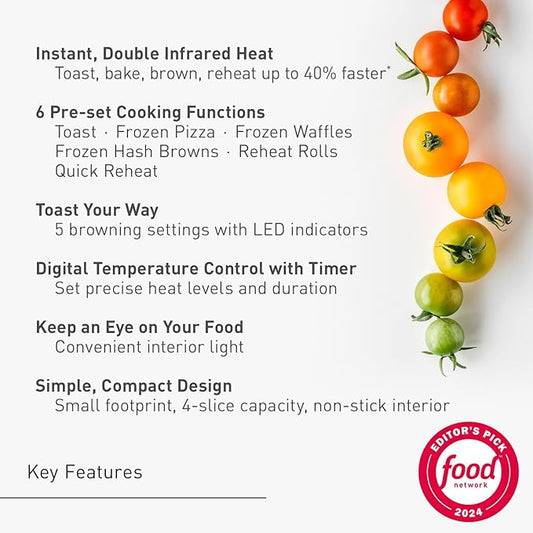 Panasonic FlashXpress Toaster Oven Countertop, 4-Slice Compact Size with Double Infrared Heating, 6 Auto Cook Options and Precise Temperature Control, 1300W - NB-G110P-W (White)