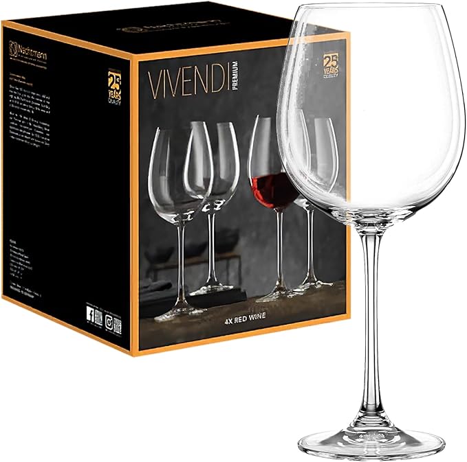 Nachtmann Vivendi 25 oz Red Wine Glasses – Set of 4 Lead-Free Elegant Crystal Stemware with Long Stems & Thin-Walled Tulip Shape, Ideal for Cabernet, Pinot Noir & Bordeaux, Break-Resistant