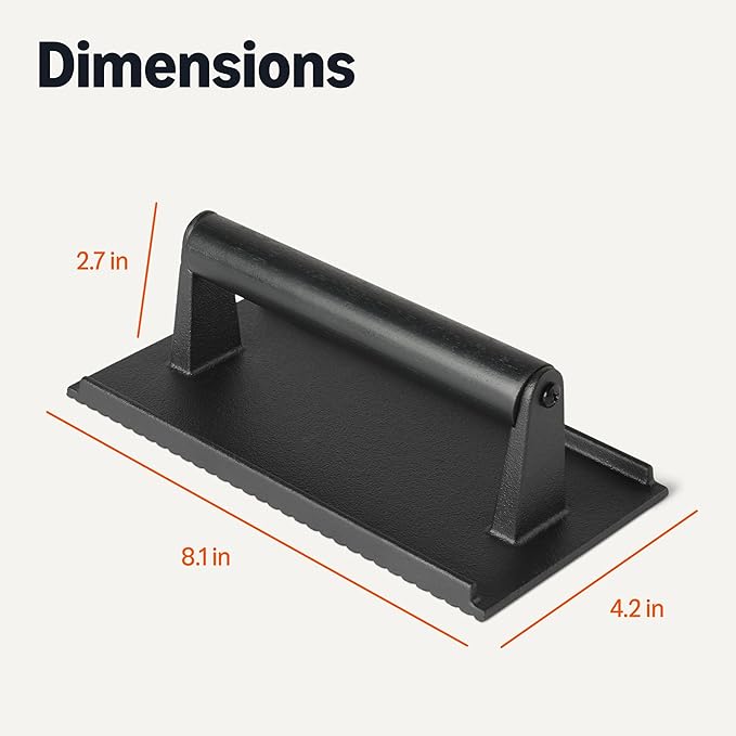 Amazon Basics Cast Iron Burger Press with Wooden Handle, Rectangle, 8.11 x 4.2 x 2.7 inch, Black, 1-Pack