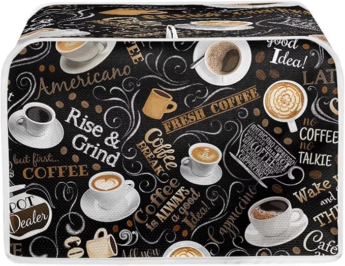 Annejudy Coffee Theme Print 4 Slice Toaster Cover Kitchen Small Appliance Covers Universal Size Microwave Oven Dustproof Cover Women