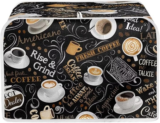 Annejudy Coffee Theme Print 4 Slice Toaster Cover Kitchen Small Appliance Covers Universal Size Microwave Oven Dustproof Cover Women