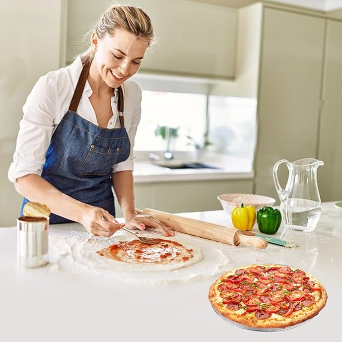 BUWUSMU 8 Pcs 12 Inch Pizza Pan with Holes Aluminum Mesh Pizza Screen Seamless Round Mesh Pizza Tray for Oven Nonstick Baking Pizza Sheet for Home Kitchen Bakery Restaurant BBQ Party Cookware Supplies