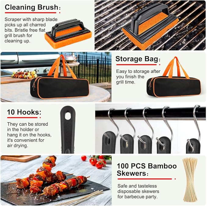 Griddle Accessories Kit, 142 PCS Flat Top Grill Accessories Set for Blackstone, Grill Spatula Set with Enlarged Spatulas, Basting Cover, Scraper for Outdoor Barbecue