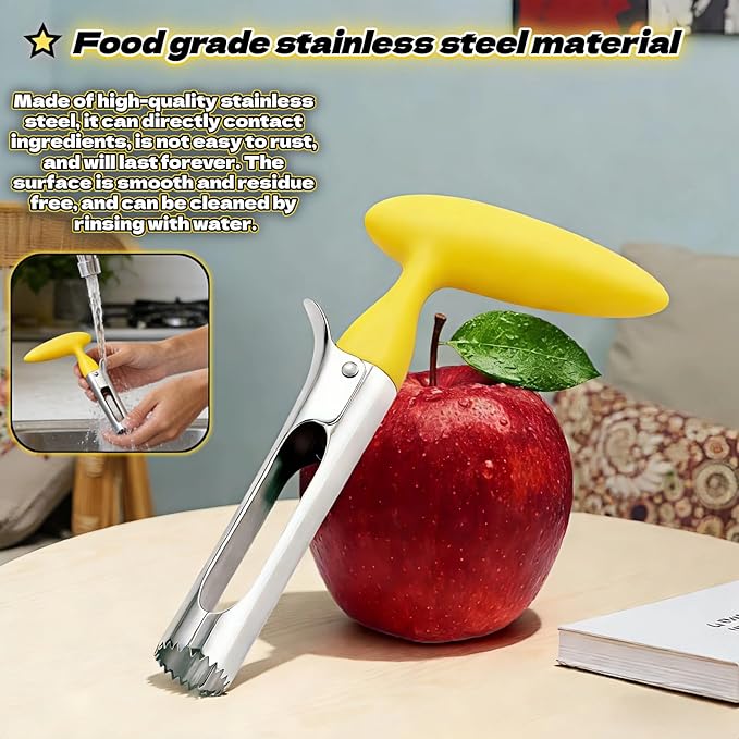 Apple Corer, Stainless Steel Apple Corer and Divider with Sharp Serrated Blade – Easy to Use – Core Remover Tool for Apples, Pears, Cupcakes – Heavy-Duty Kitchen Gadget for Baking, Cooking (Yellow)