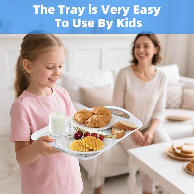 Large Non-Slip Serving Tray with Handles - Suitable Serving Tray, Food Tray, Trays for Serving Food,Serving Platters - an Ideal Dining Choice, White - 2 Pack