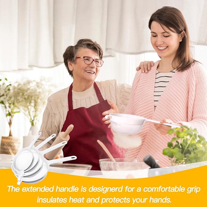 4 Pcs Plastic Nylon Mesh Strainers for Kitchen with Handle Double Ear Nylon Mesh Colander Yogurt Milk Filter Juices Strainer for Filtering Coffee Juice Kefir Milk Tea (3 Inch, 5 Inch, 6 Inch, 7 Inch)