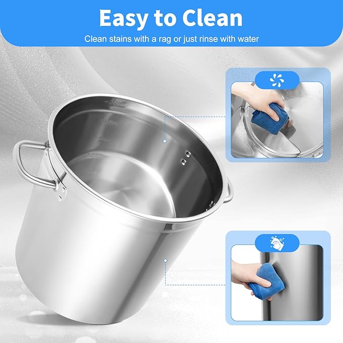 37 Qt Large StockPot, Thicked Stainless Steel Stock Pot with Lid and Handle, Large Soup Pot for All Stoves, for Stew, Soup, Seafood, Stock