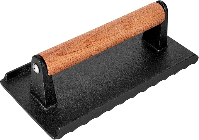 Whaleme Burger Press, 8”X4”Rectangle Heavy-Duty Cast Iron Smash Burger Press Griddle Accessories with Heat Resistant Wood Handle for Blackstone Griddle, Ideal for Panini, Steak & Sandwiches