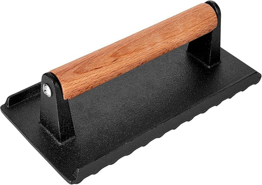 Whaleme Burger Press, 8”X4”Rectangle Heavy-Duty Cast Iron Smash Burger Press Griddle Accessories with Heat Resistant Wood Handle for Blackstone Griddle, Ideal for Panini, Steak & Sandwiches