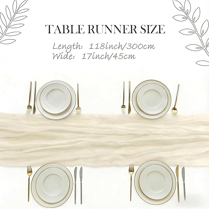 3 Pack Ivory Cheesecloth Table Runner -17×120 Inch Gauze 10 FT Long Cheese Cloth Table Runners for Bridal Wedding Party Baby Shower Holiday Birthday Home Easter Decor (Ivory, 3PC)
