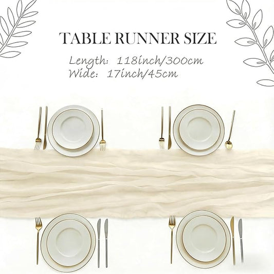 3 Pack Ivory Cheesecloth Table Runner -17×120 Inch Gauze 10 FT Long Cheese Cloth Table Runners for Bridal Wedding Party Baby Shower Holiday Birthday Home Easter Decor (Ivory, 3PC)