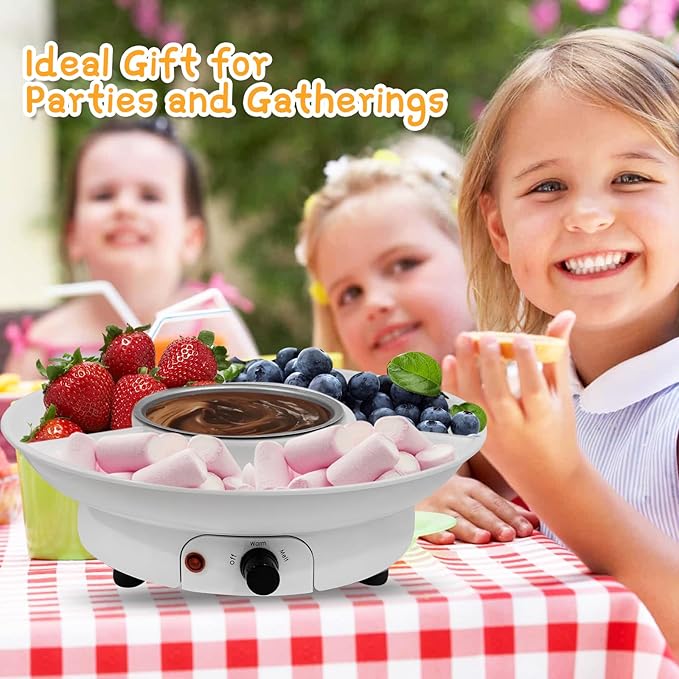 Fondue Pot Electric Set for Chocolate and Nacho Cheese, Chocolate Fondue Kit with Dipping Forks, Temperature Control, 9-ounce Detachable Bowl, Gift Set Date Night Idea Movie Night Game Night Gift Set