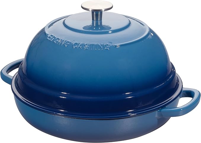 EDGING CASTING Enameled Cast Iron Dutch Oven Pot with Lid, Round Bread Oven for Homemade Sourdough Bread Baking, 6 Quart, Lake Blue