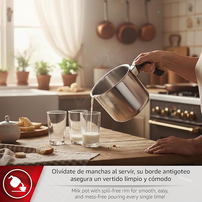 Magefesa Deliss 2.6-Quart Stainless Steel Milk Pot, All-Stovetop Compatible Saucepan, Ergonomic Heat-resistant Handle