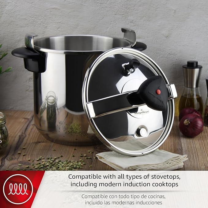 MAGEFESA Star 6.3-Quart Stainless Steel Pressure Cooker, Works on All Stovetops (Induction Compatible), Safety Lock & 8 PSI Cooking