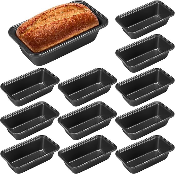 Uiifan 12 Pcs Mini Loaf Pan for Baking Bread Non Stick Small Banana Bread Tins Mini Loaf Pans for Nonstick Tiny Meatloaf Pan Carbon Steel for Oven and Baking (6 * 3.3 * 2inch,Gray)